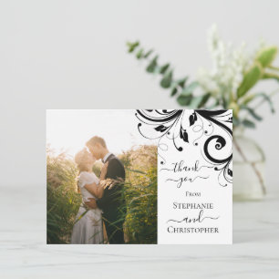 Foto van Black and White Festive Swirl Bedankkaart