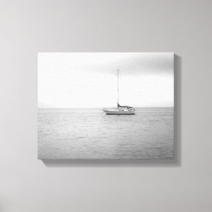 Foto van Black and White Sailboat Canvas Afdruk