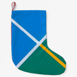 Foto van blauwe en groene beweging kleine kerstsok