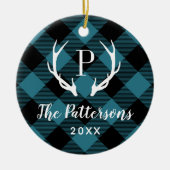 Foto van Blue and Black Pset Rustic Antler Keramisch Ornament (Voorkant)