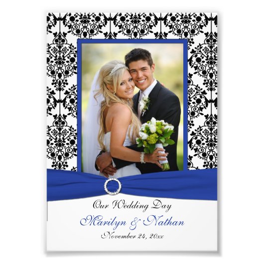 Foto van Blue, Black, White Damask Weddenschap Afdruk (Voorkant)