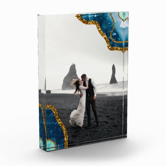 Foto van Blue & Gold Agate Geode Glitter Weddensch (Links)