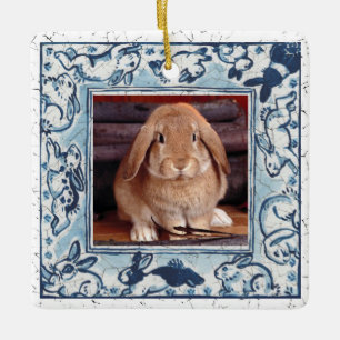 Foto van Blue & White Bunny Rabbit Delft Dedham Pe Keramisch Ornament