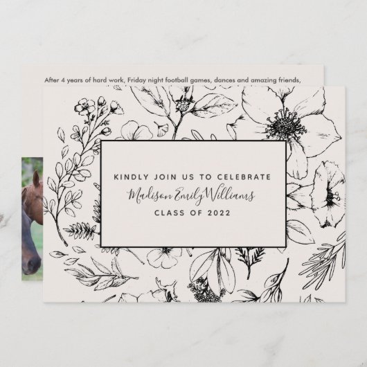 Foto van Blush Botanische Script 3 van afstuderen  Kaart (Voorkant / Achterkant)