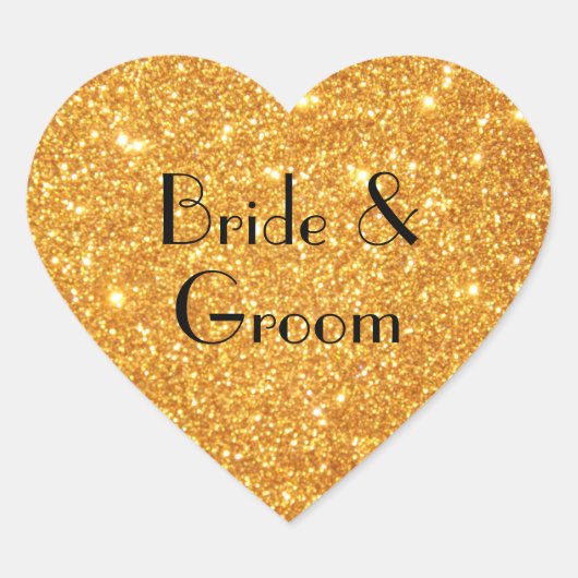 Foto van Bride and Groom Wedding Gold Glitter Hart Sticker (Voorkant)