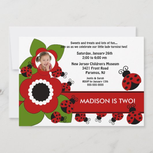 Foto van Bright flower & Ladybug - uitnodiging voo (Voorkant)