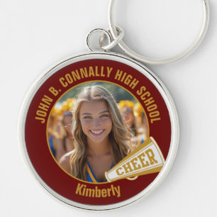 Foto van cheerleader in paars goud op middelbare s sleutelhanger