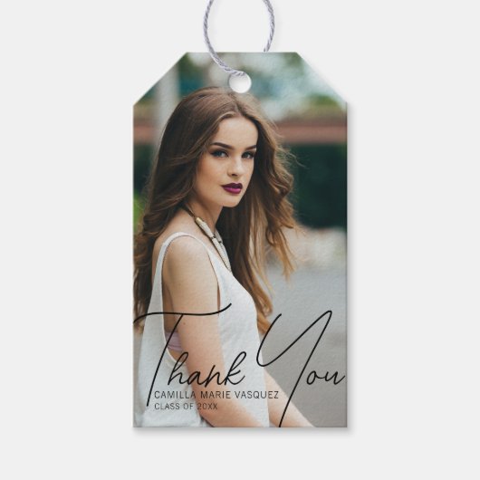 Foto van Chic Afstuderen Dank u Black Script Party Cadeaulabel (Voorkant)