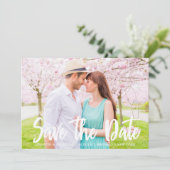 Foto van Chic Bold White Script Modern Verloving Save The Date (Staand voorkant)