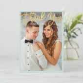 Foto van Chic Bright Mint Faux Gold Script Harteli Bedankkaart (Staand voorkant)