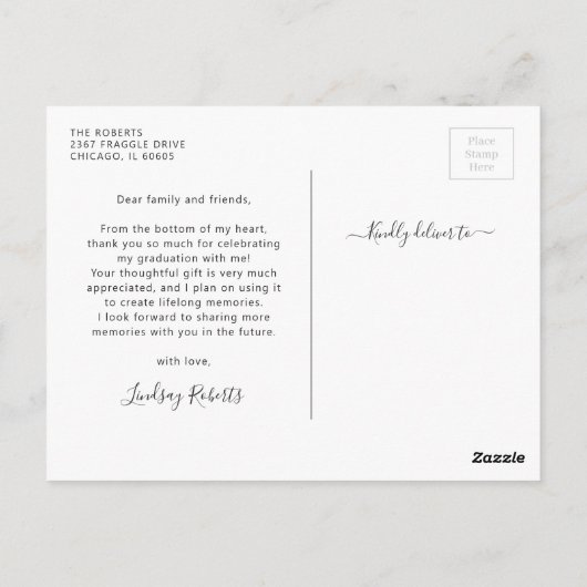 Foto van Chic Script Afstuderen - Hartelijk dank Briefkaart (Achterkant)