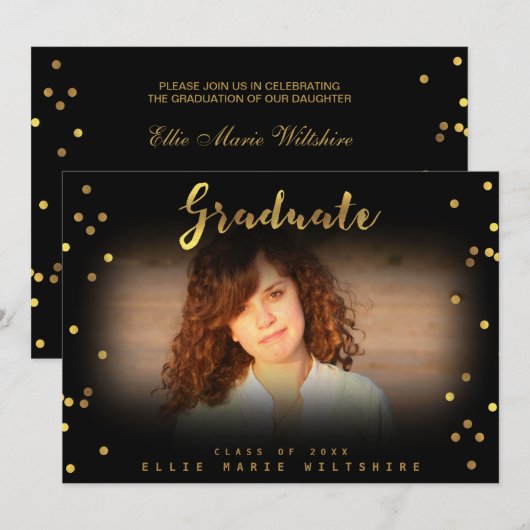 Foto van Chic Script Faux Gold Foil Confetti Afstu Kaart (Voorkant / Achterkant)