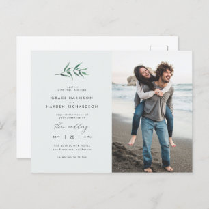 Foto van Chic Simple Blue & Green Branch Wedding Uitnodiging Briefkaart