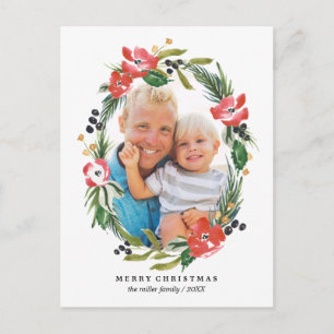 Foto van Chic Waterverf Floral Oval Holiday Feestdagenkaart