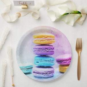 Foto van Colorful Delicious Macarons Papieren Bordje