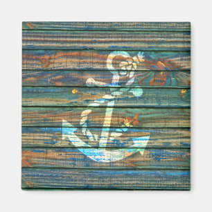 Foto van Cool Anchor Green Blue Rustic Wood Magneet
