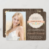 Foto van Coral Rustic Floral Afstuderen Kaart (Voorkant / Achterkant)