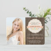 Foto van Coral Rustic Floral Afstuderen Kaart (Staand voorkant)