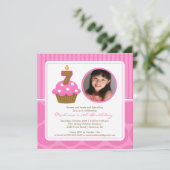 Foto van Cupcake uitnodiging 7th Birthday Roze (Staand voorkant)