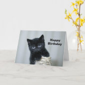 Foto van Cute Black Kitten Twine Birthday Kaart (Gele Bloem)
