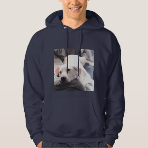 Foto van Cute Couch Potato Dog met papa Navy Blue Hoodie