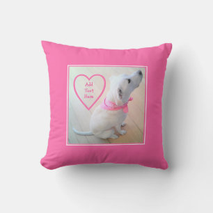 Foto van Cute Dog met roze Moederdag Kussen