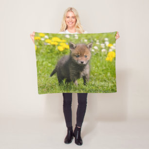 Foto van Cute Fluffy Red Fox Cub Wild Baby Animal Fleece Deken