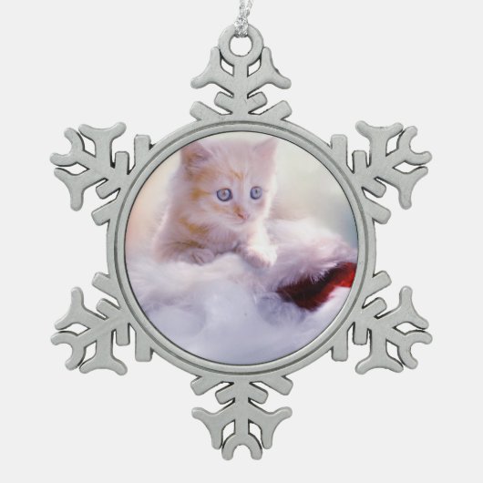 Foto van Cute Kerstmis Kitten Tin Sneeuwvlok Ornament (Voorkant)