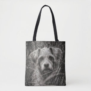 Foto van Cute Puppy Black en Whie Portret Draagtas
