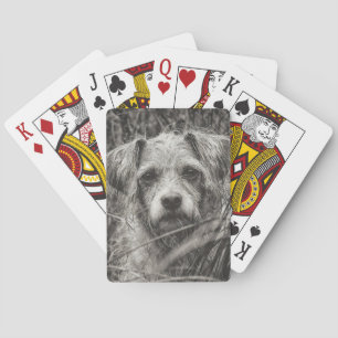Foto van Cute Puppy Black en Whie Portret Pokerkaarten