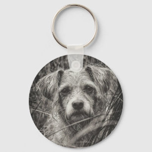 Foto van Cute Puppy Black en Whie Portret Sleutelhanger