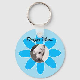 Foto van Cute Puppy Dog in Blue Mum Lijst Sleutelhanger