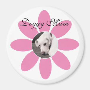 Foto van Cute Puppy Dog in Roze Bloem Lijst Magneet