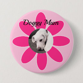 Foto van Cute Puppy Dog in Roze Mum Lijst Button