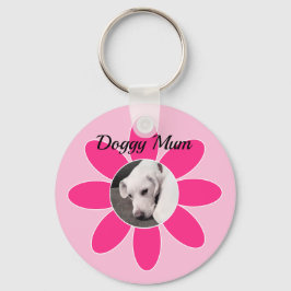 Foto van Cute Puppy Dog in Roze Mum Lijst Sleutelhanger