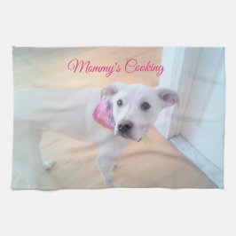 Foto van Cute Sweet White Puppy Dog Face Mammie Theedoek