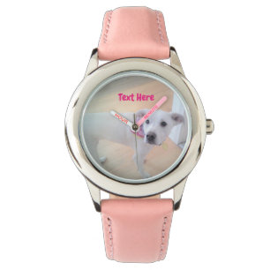 Foto van Cute Sweet White Puppy Dog Face Pink Horloge