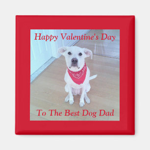Foto van Cute White Dog met Funny Ears Red Button Magneet
