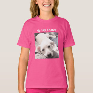 Foto van Cute White Puppy Dog Easter Gift Pink T-shirt