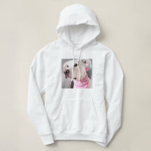 Foto van Cute White Puppy Dog Wearing Pink Scarf