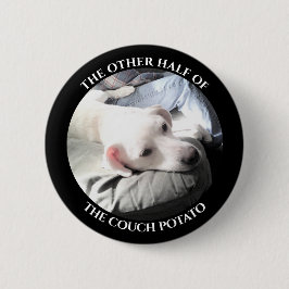 Foto van Cute White Puppy Dog with Dad Black Ronde Button 5,7 Cm