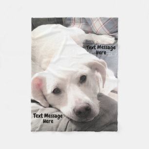 Foto van Cute White Puppy Dog with Dad op Couch Fleece Deken