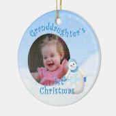 Foto van de eerste kerstsnowman-ronde van grootdoc keramisch ornament (Links)