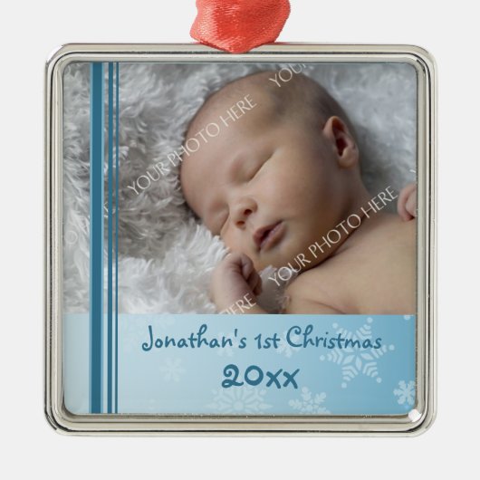 Foto van de eerste kerstversiering van de baby metalen ornament (Voorkant)