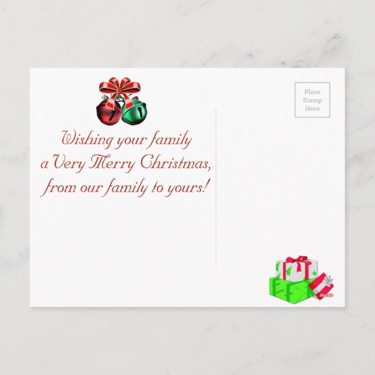 Foto van de groene en rode kerstfamilie - Briefkaa Feestdagenkaart (Achterkant)
