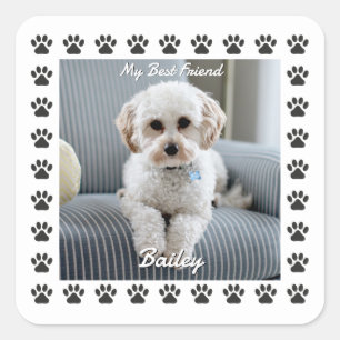 Foto van de hond, naam, mijn beste vriend, pootafd vierkante sticker