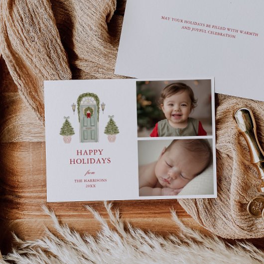 Foto van de kerstdeur feestdagenkaart