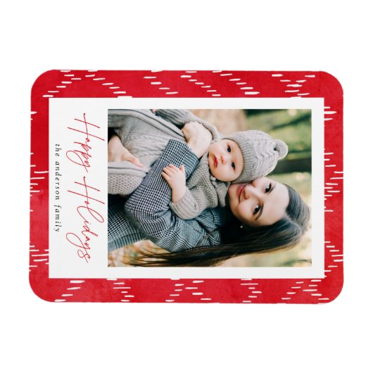 Foto van de moderne Dashed Red Waterverf Holiday Magneet (Horizontaal)