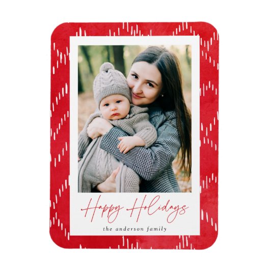 Foto van de moderne Dashed Red Waterverf Holiday Magneet (Verticaal)