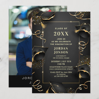 Foto van de moderne Golden Black Graduation Party Kaart